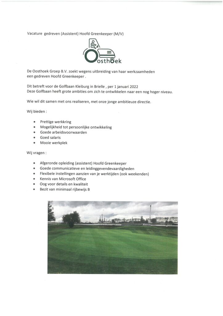 Vacature Hoofd greenkeeper kleiburg 2021