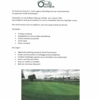 Vacature Hoofd greenkeeper kleiburg 2021