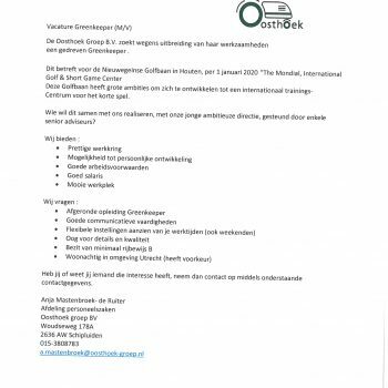 vacature greenkeeper 2020